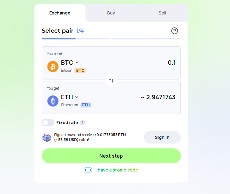 Changelly interface